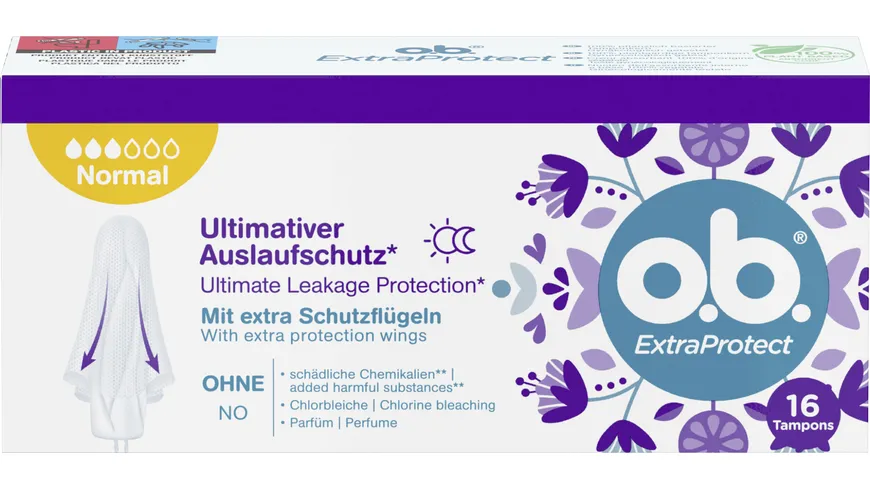 o.b. Tampons Extra Protect ultimativer Auslaufschutz mit extra Schutzflügeln