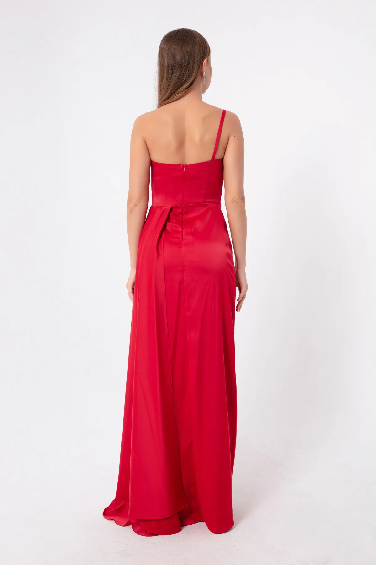 Lafaba  Rotes One-Shoulder-Abendkleid und Abschlusskleid aus Satin für Damen