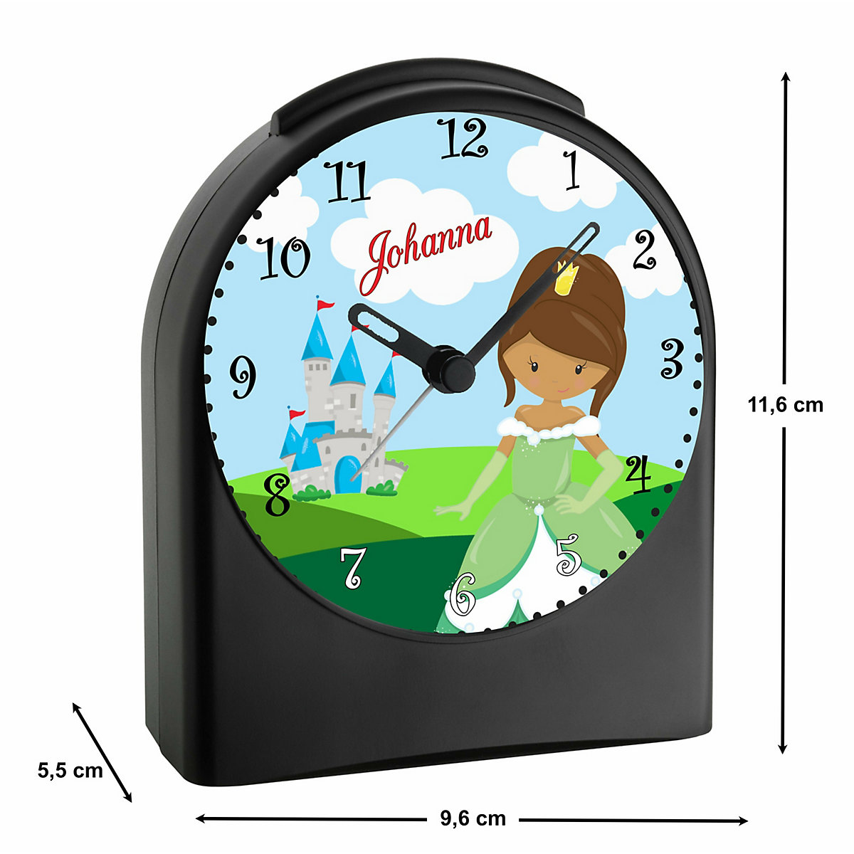 Kinder Funkwecker personalisiert mit Namen Prinzessin Atom-/Funkuhr, 12-Stunden-Anzeigeformat, Schlummerfunktion, Nachtlicht, Geräuschlos/Ohne Ticken