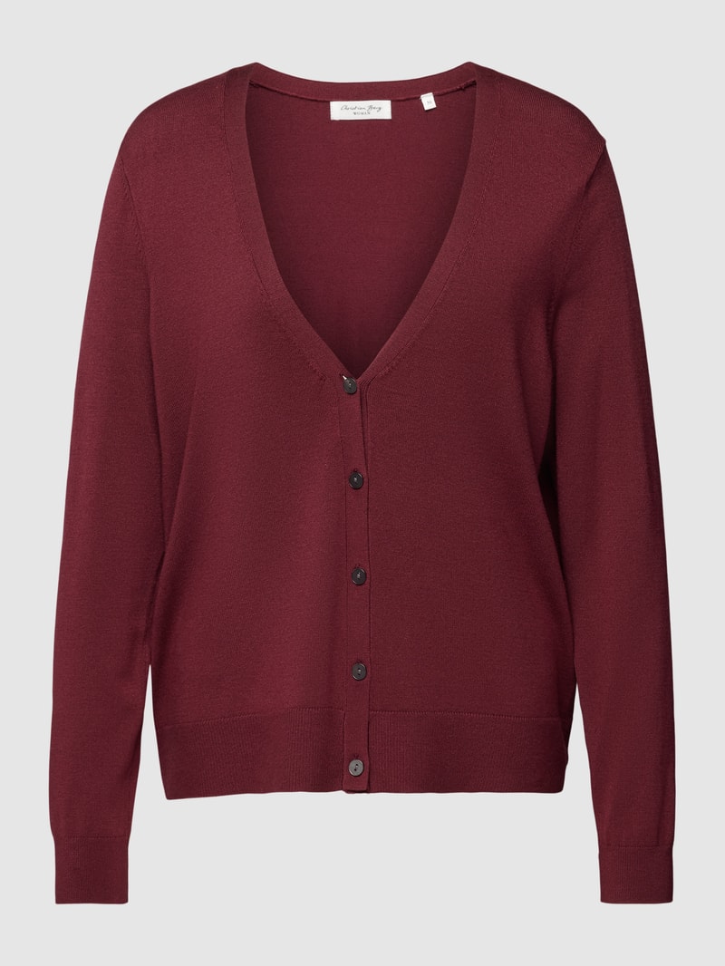 Strickcardigan mit tiefem V-Ausschnitt in bordeaux rot