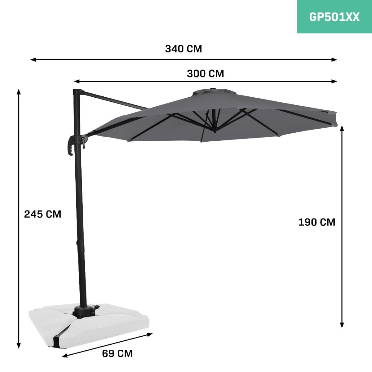 VONROC Bardolino Ø300 cm Premium Sonnenschirm
