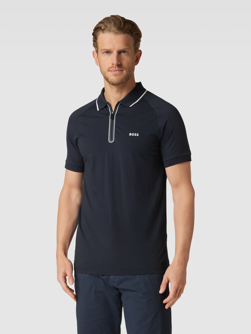 Poloshirt mit Logo-Print Modell 'Philix' in marineblau