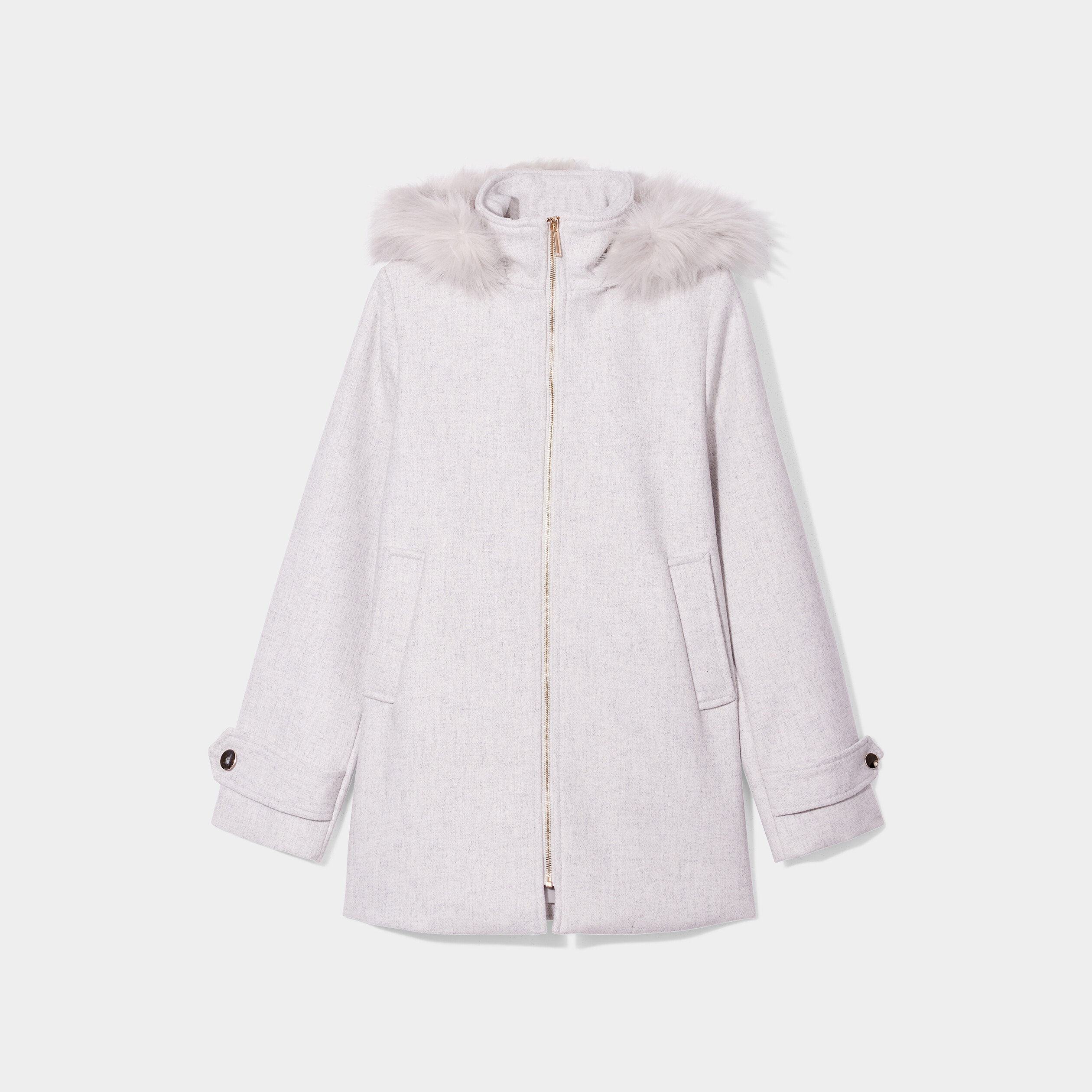 Manteau zippé à capuche fausse fourrure gris clair femme | La Halle