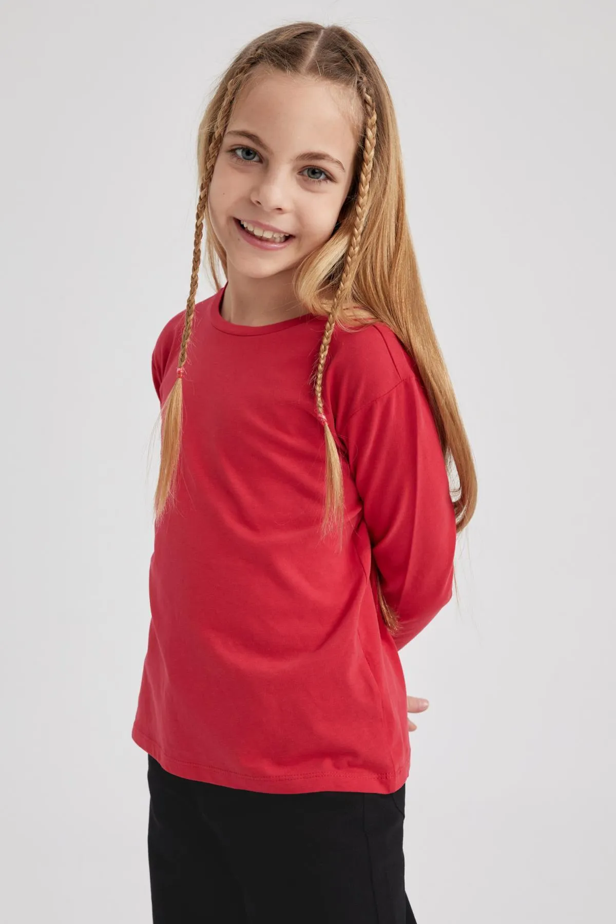 DeFacto  Mädchen T-Shirt mit Rundhalsausschnitt und langen Ärmeln, rot Z4192a623sp