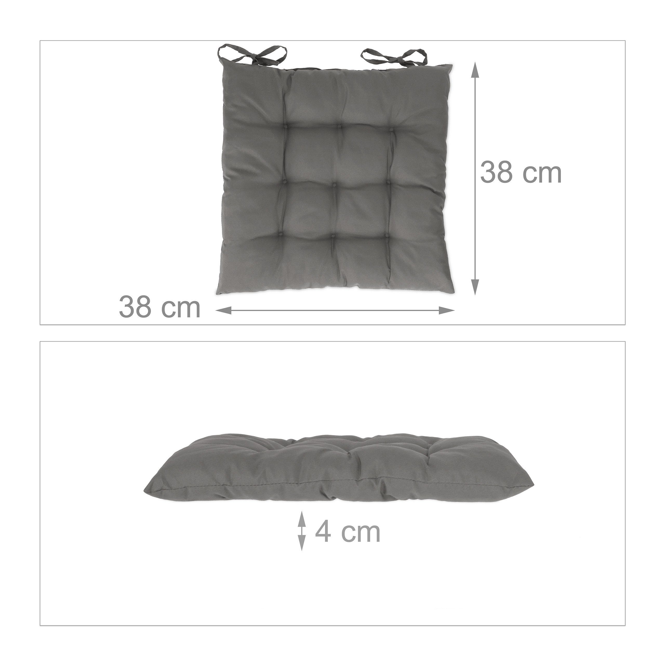 relaxdays Stuhlkissen 4er Set Stuhlkissen grau