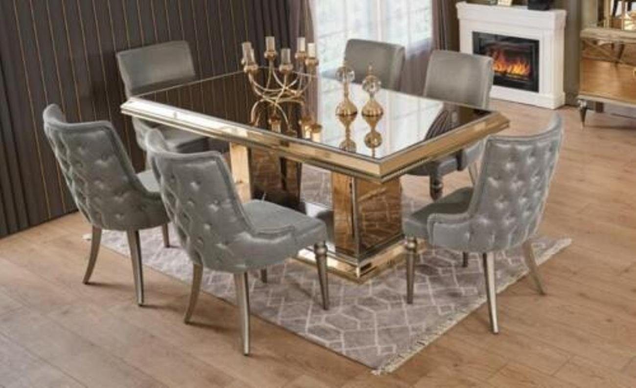 JVmoebel Esszimmer-Set Goldener Esstisch mit 4 Stühlen Gold Esszimmer Möbel Tisch 7tlg, (7-St., 1x Tisch + 6x Stühle), Made in Europa