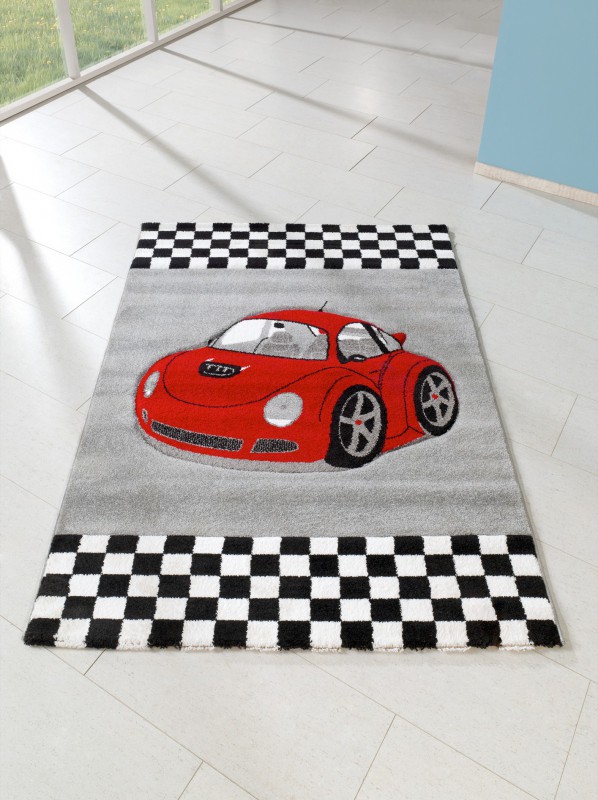 Relita Kinderteppich 170 x 120 cm, grau mit rotem Auto