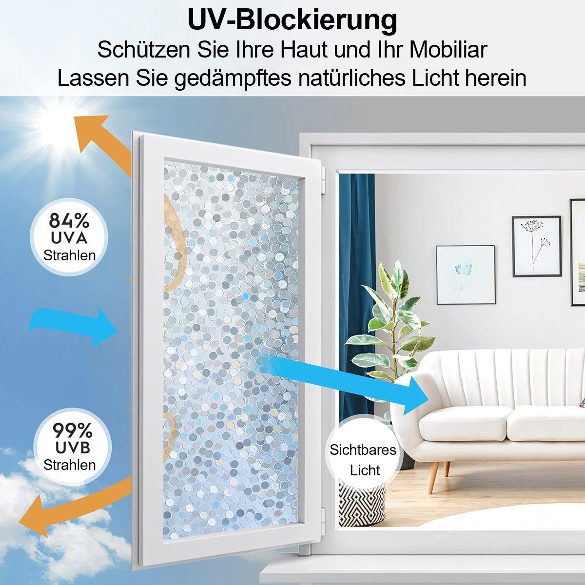 Fensterfolie Regenbogen-Fensteraufkleber - Buntglasdekor und UV-Schutz, flowgoer, Abnehmbare 3D-Glastür- und Fensteraufkleber, 45 cm × 5 m