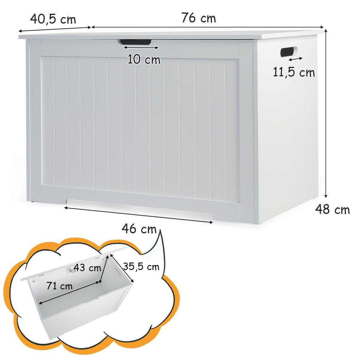 COSTWAY Spielzeugtruhe, Kinder, mit Deckel & Seitengriffe, 113L, 76x40,5x48cm