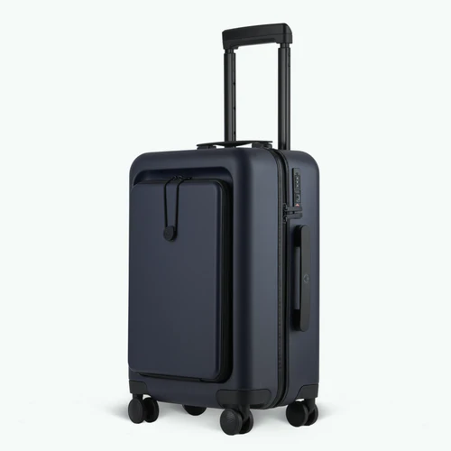 CDG 4-wheel hard-shell suitcase, plain navy blue pouch