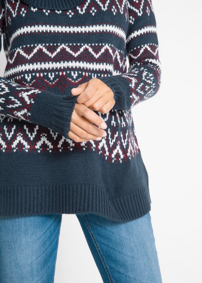 Norweger-Pullover mit weitem Rollkragen, A-Linie