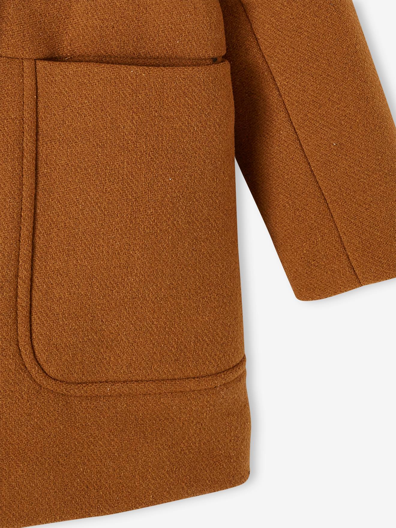 Duffle-coat à capuche en drap de laine fille fermeture par brandebourgs encre