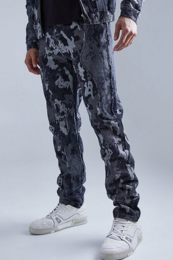 Gespleißte Camouflage Jeans mit geradem Bein