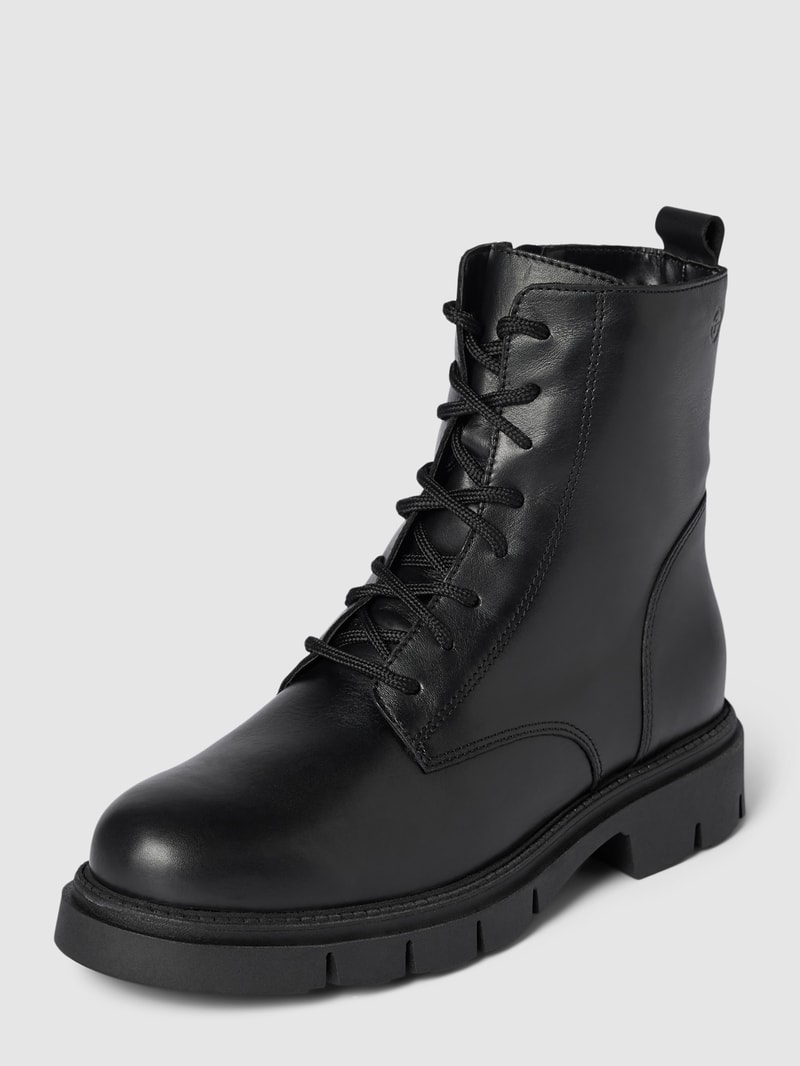 Schnürboots aus Leder mit Label-Prägung in schwarz