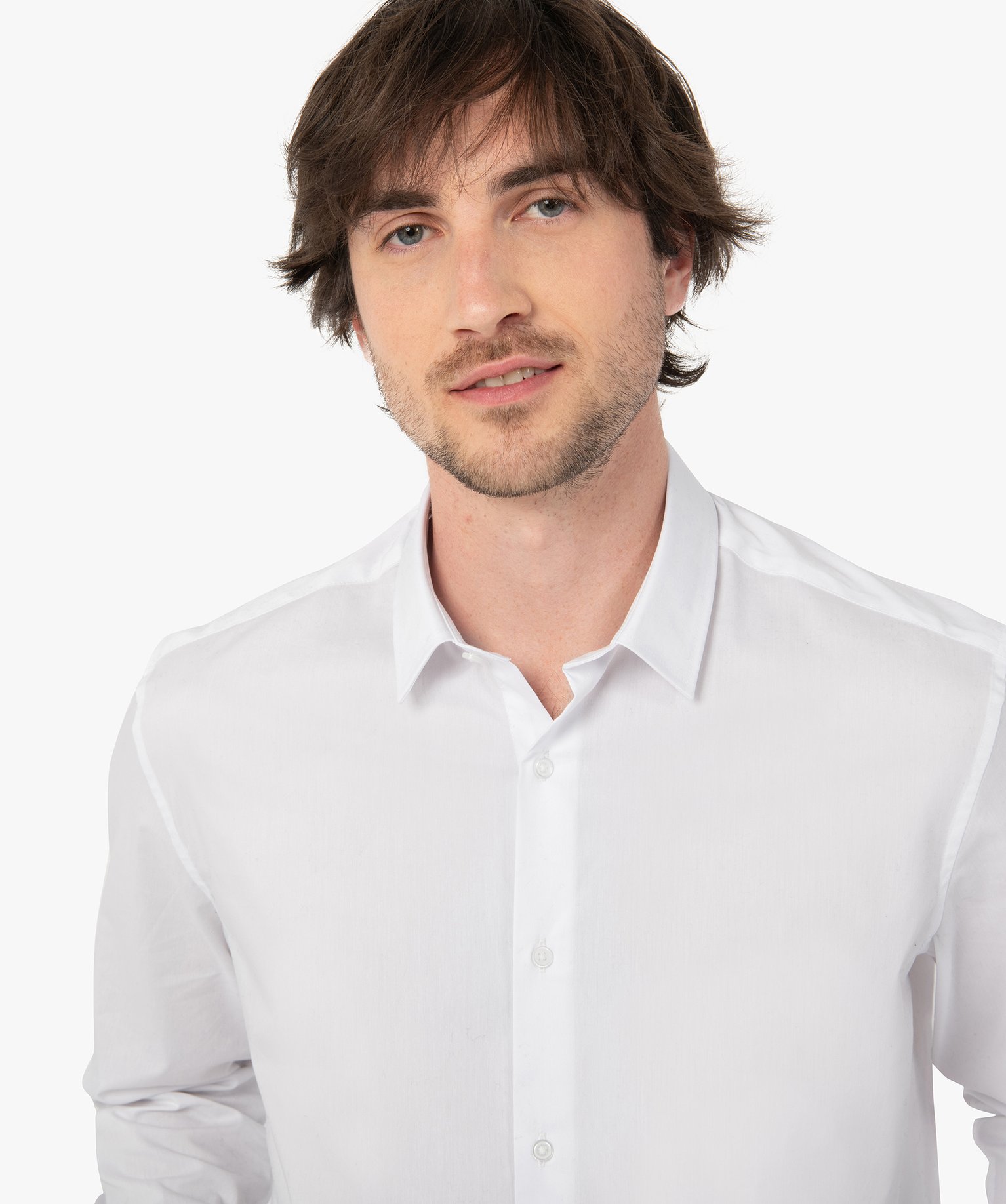 Chemise homme à manches longues coupe Regular en coton stretch blanc | GEMO