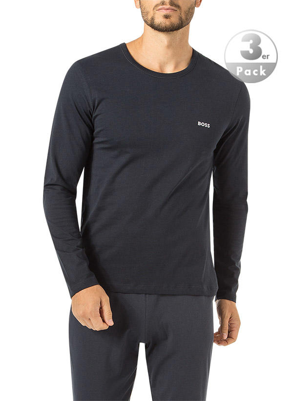 BOSS Black, Longsleeves, Baumwolle, schwarz-navy-weiß