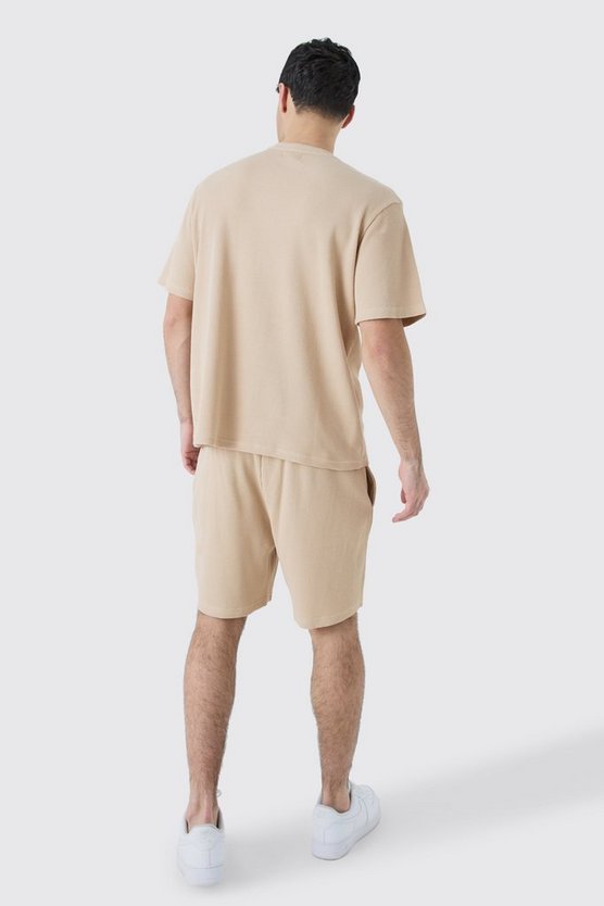 Lockere mittellange Shorts in Waffeloptik