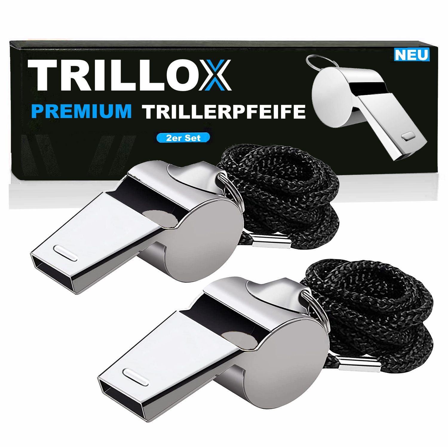 MAVURA Trillerpfeife TRILLOX Trillerpfeife Set Schiedsrichterpfeife Metall, Notfallpfeife Trainingspfeife Signalpfeife [2er Set]