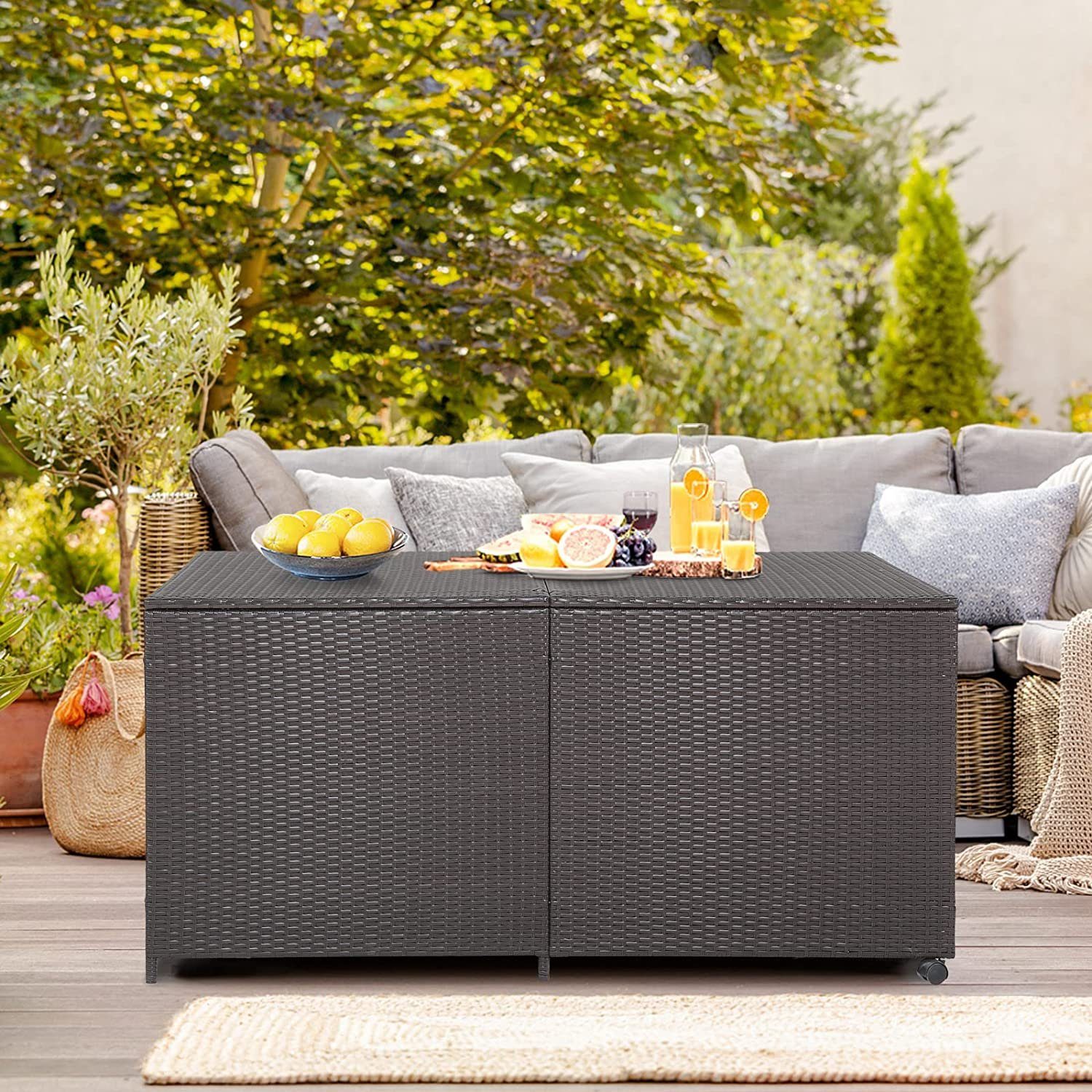 KOMFOTTEU Kissenbox Auflagenbox, mit Griffen und Rollen, 150 x 77 x 73 cm