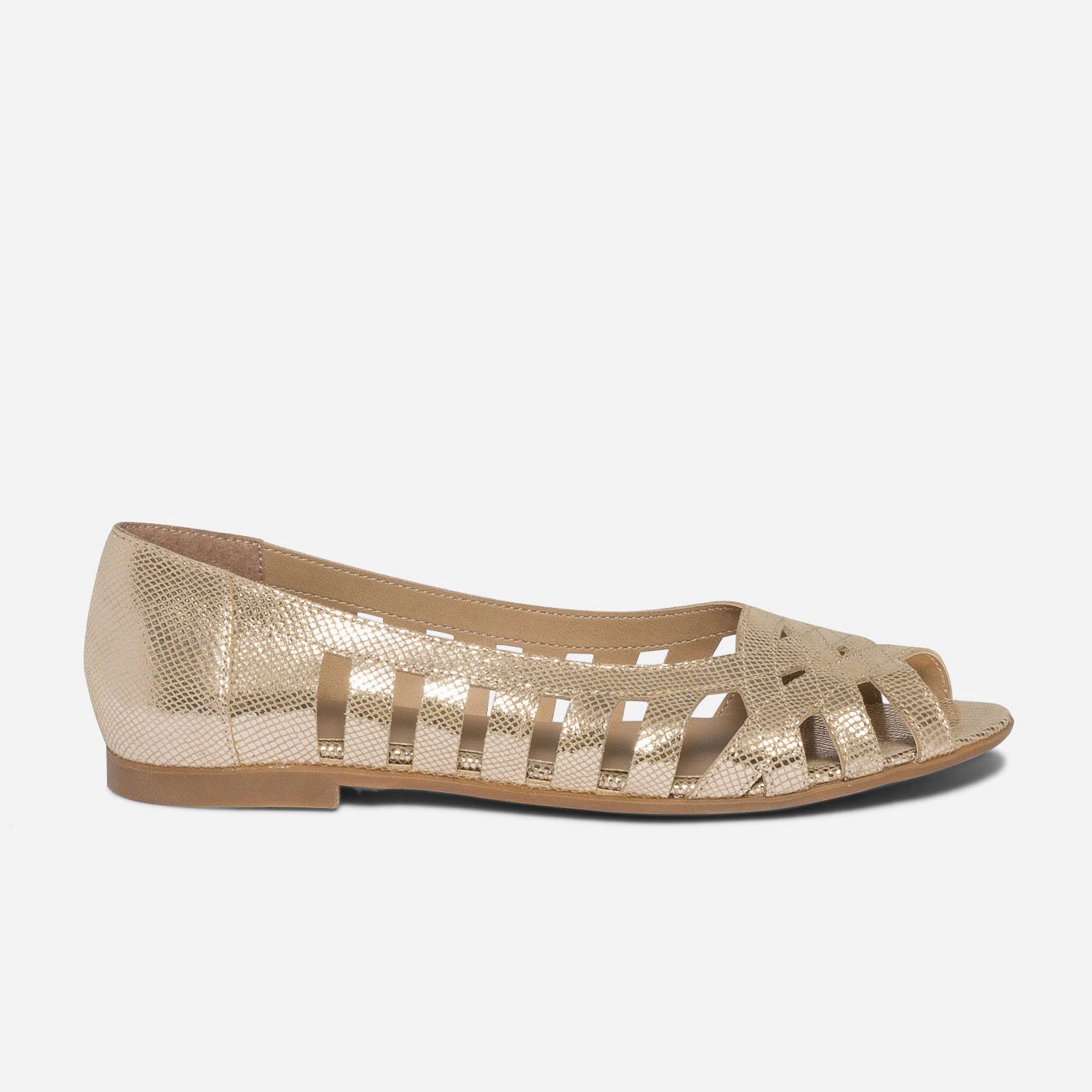 Ballerine open-toe dorée en cuir effet python
