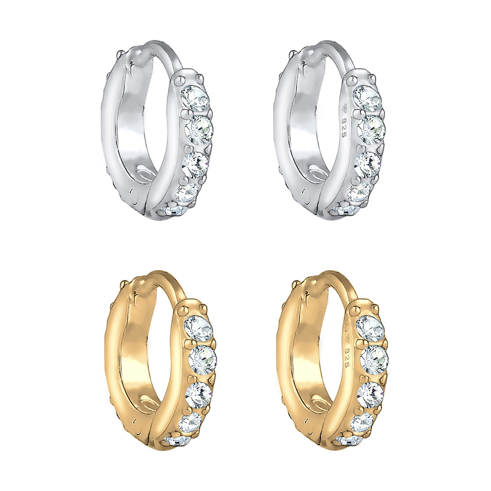 Elli Elli Boucles d'Oreilles Set de créoles pour femmes avec cristaux en argent sterli Boucles d'oreilles