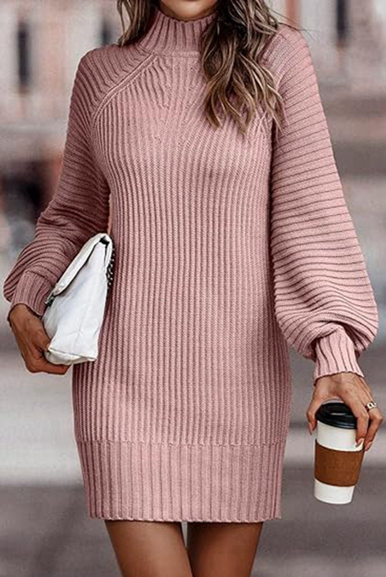 B.X Strickkleid Damen Minikleid Strickpullover Langarm Große Größen, Elegant