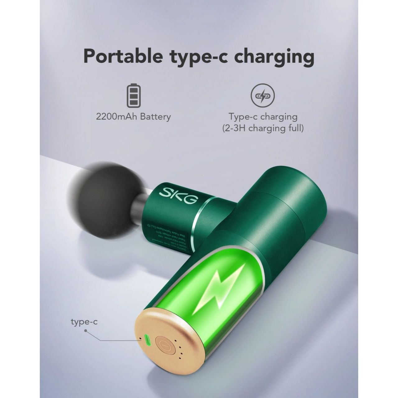 SKG F3-EN Massagepistole für den ganzen Körper 2200 mAh 5-11h-Arbeitszeit Grau