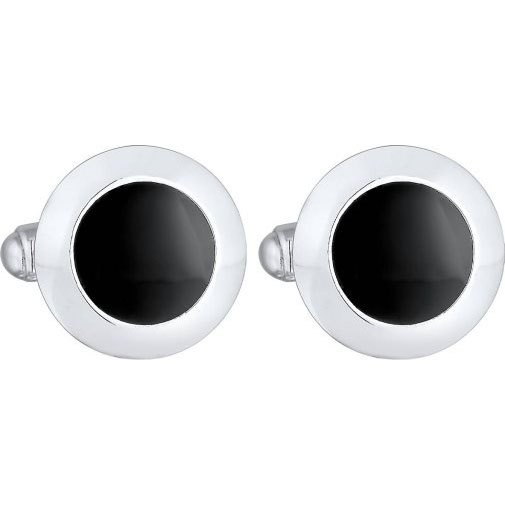 KUZZOI Manschettenknopf Basic Rund Klassik Geo Emaille Schwarz 925 Silber