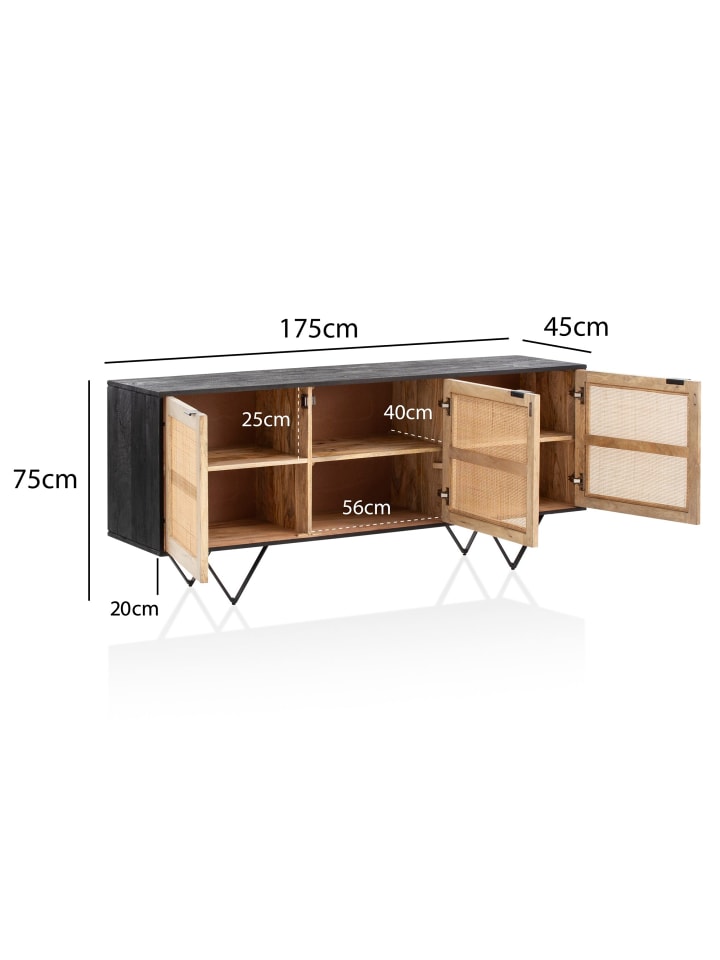 KADIMA DESIGN Sideboard 175x75x45cm Mango Massivholz/Rattan Kommode mit 3 Türen günstig kaufen onesize