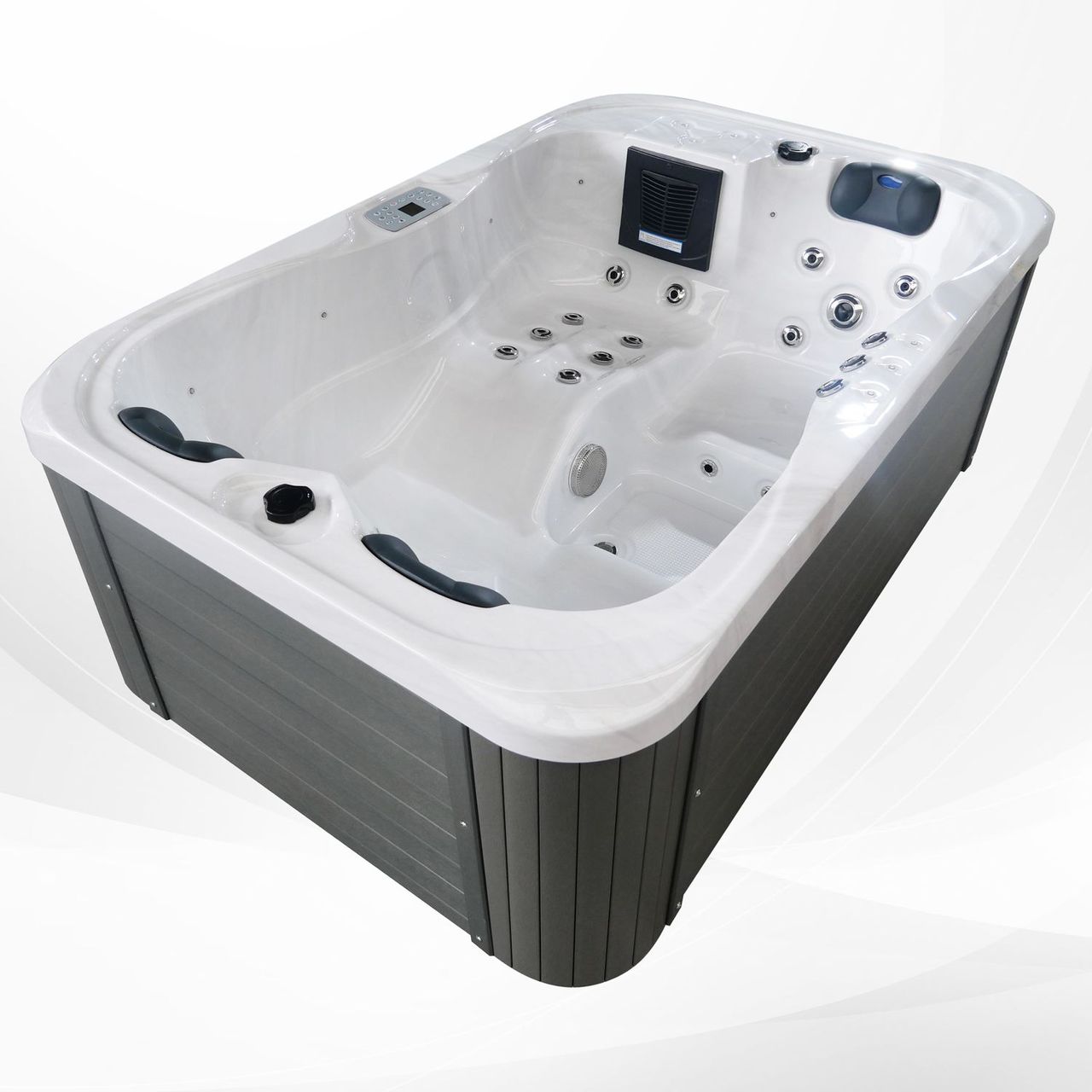 TroniTechnik Outdoor Whirlpool Spa TINO Weiß Silber Marmoriert 195cm x 127cm mit Heizung, Hydromassage, zwei Pumpen