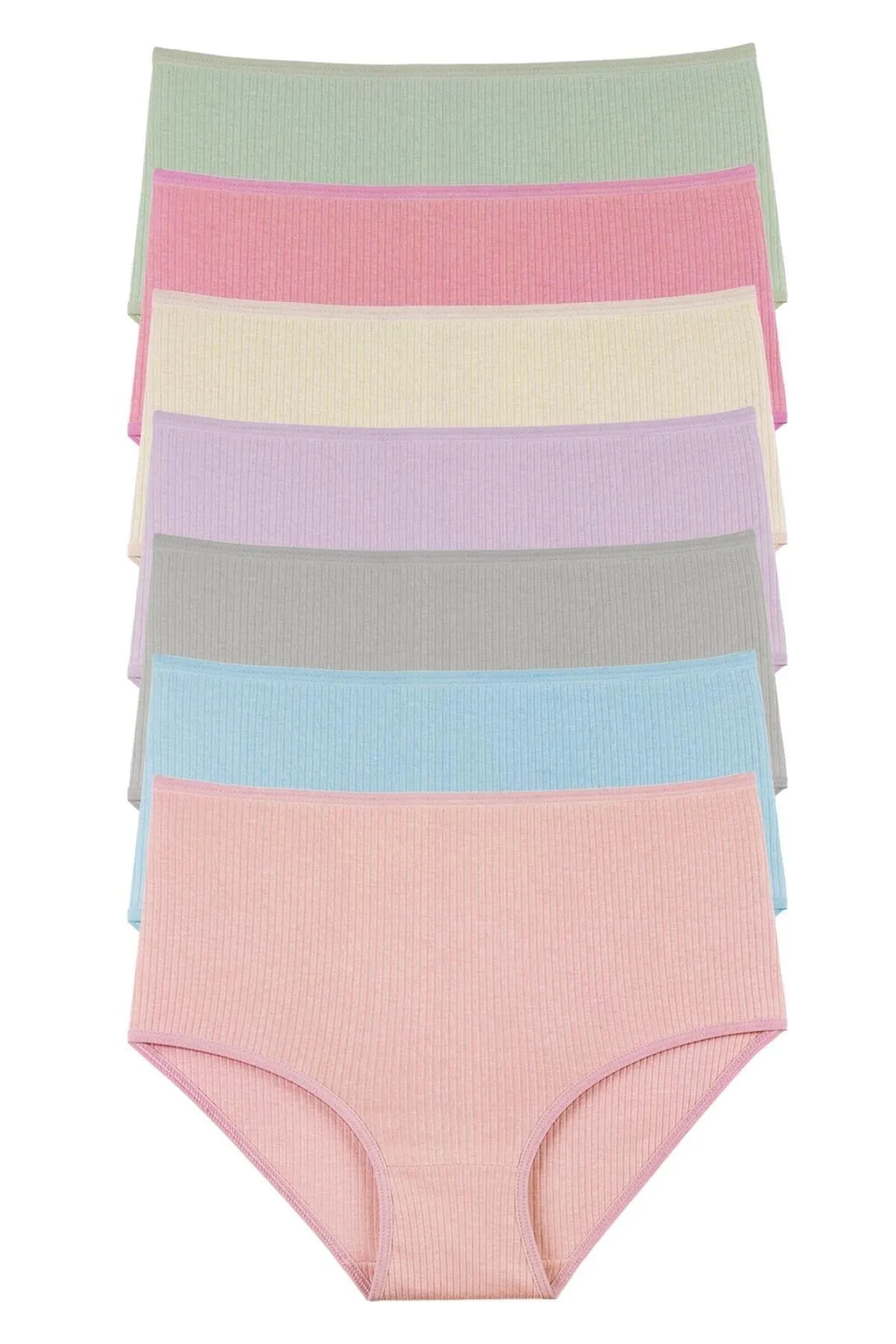 Sensu  Geripptes 7-teiliges Höschenset für Damen mit hoher Taille – Kts3080