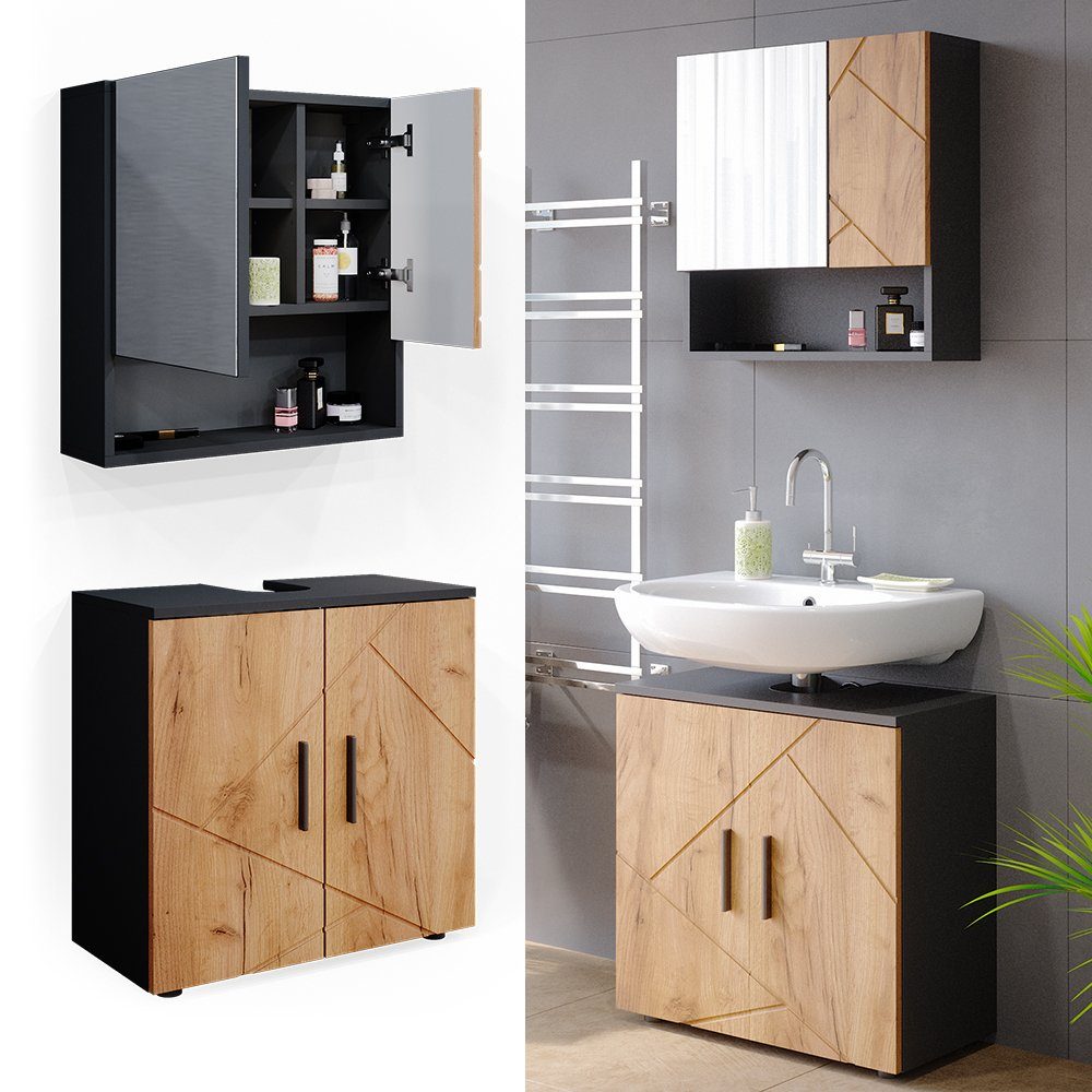 Vicco Badezimmer-Set Badezimmerset IRMA Anthrazit / Eiche Set 1, (2-er Set, 2-St., 2-er Set)