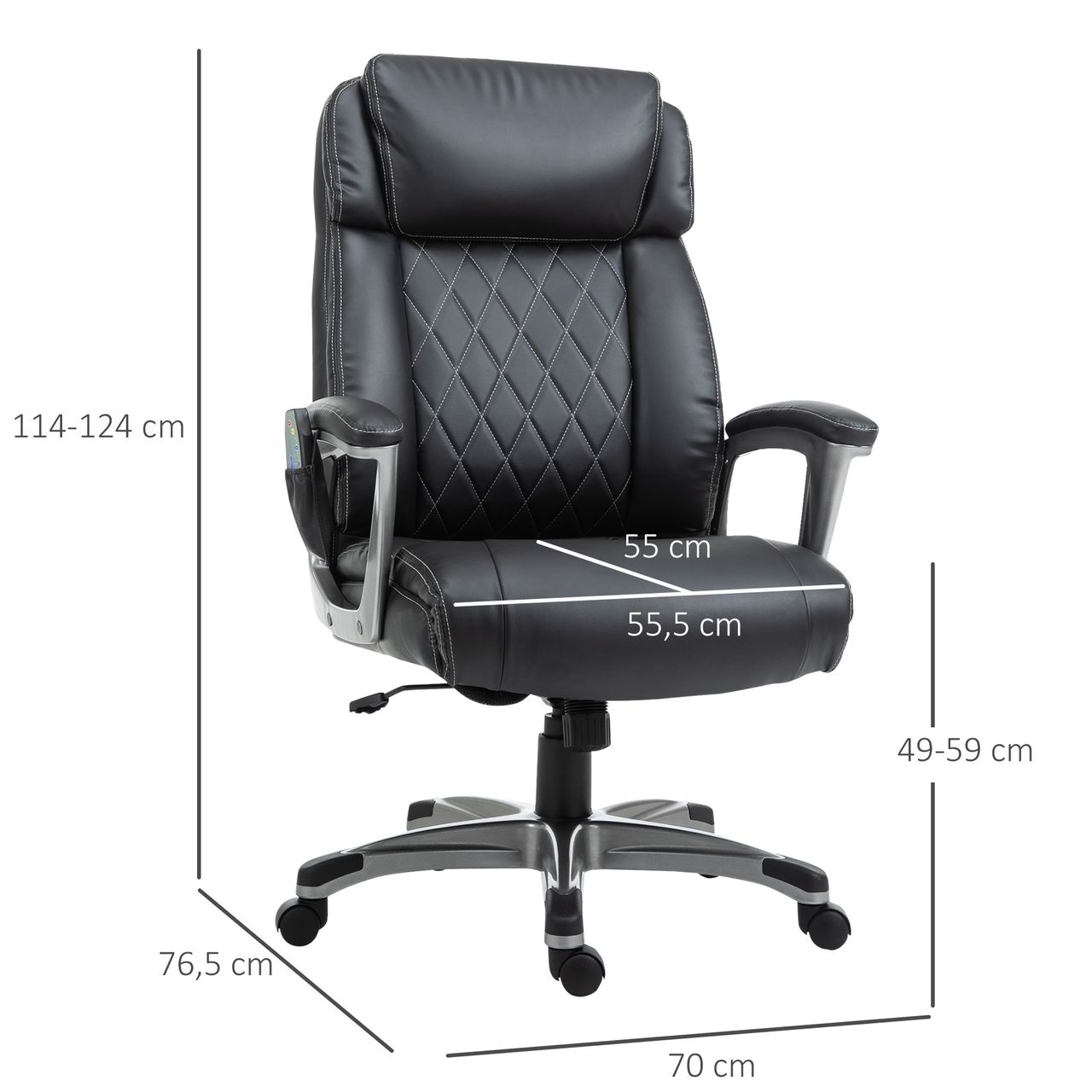Vinsetto Massage-Bürostuhl mit 6-Punkt-Massage - Schwarz, ca. 70 x 76,5 x 114-124 cm