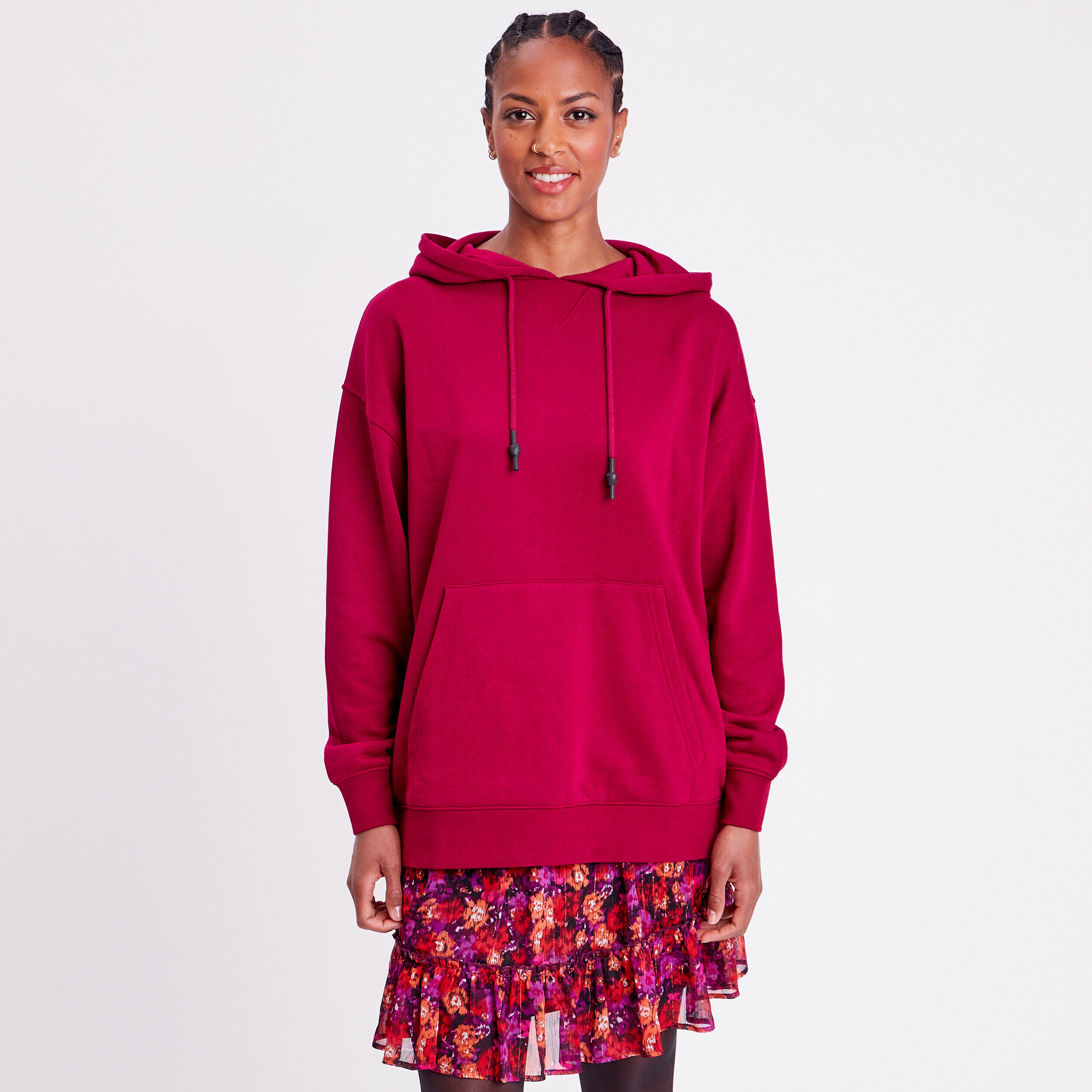 Sweat oversize à capuche rouge foncé femme | Cache Cache