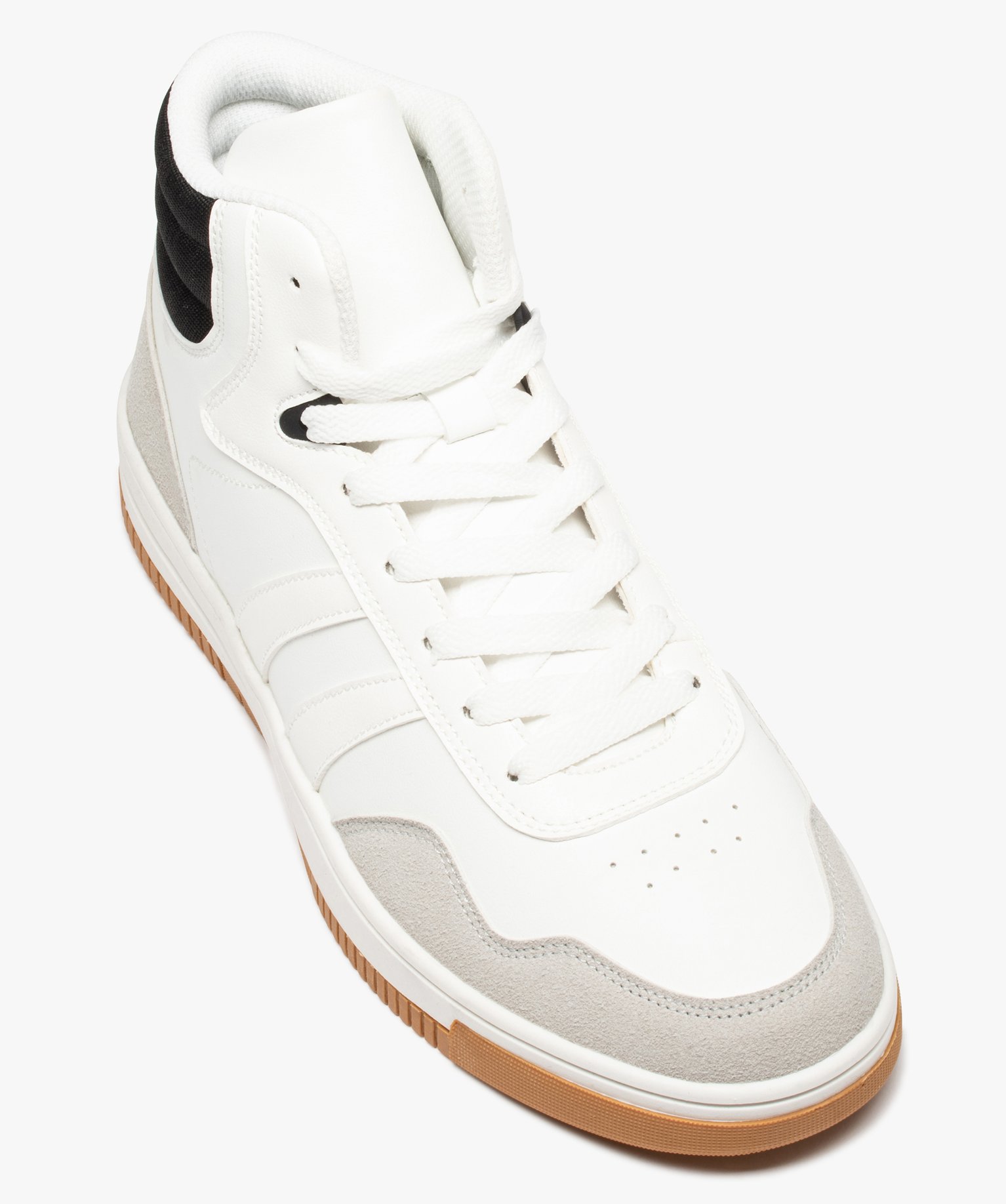 Baskets homme semi-montantes à lacets style rétro blanc | GEMO
