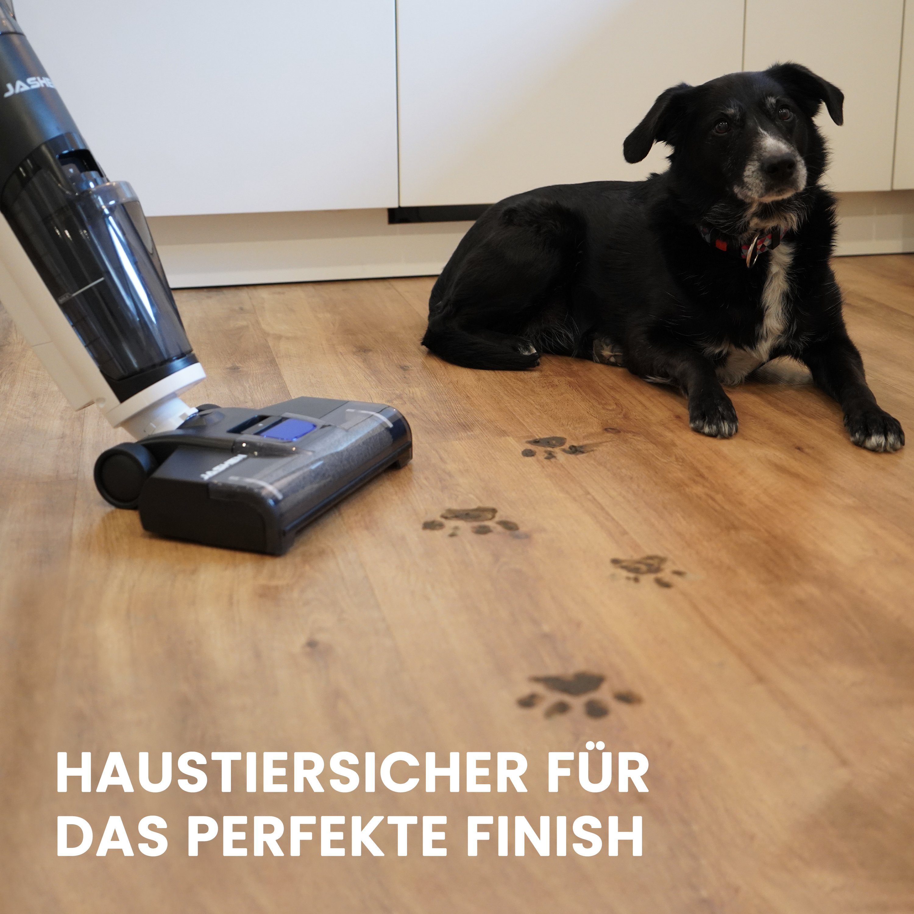 JASHEN Nass-Trocken-Akkusauger F12, 220,00 W, beutellos, getrennte Frisch- und Schmutzwassertanks, für alle Hartböden, automatische Selbstreinigung der Putzrolle