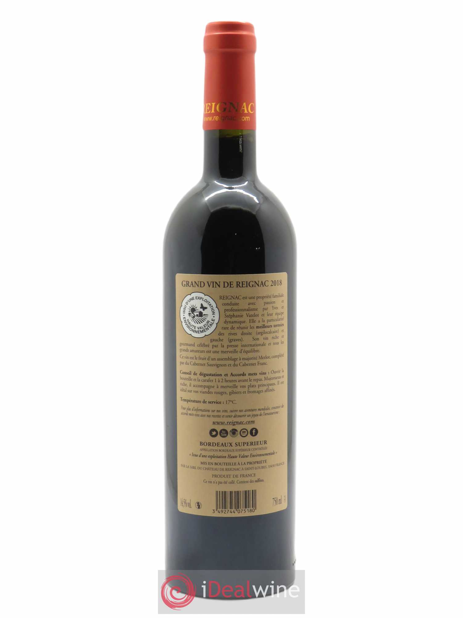 Grand vin de Reignac  2018 - Lot de 1 Bouteille
