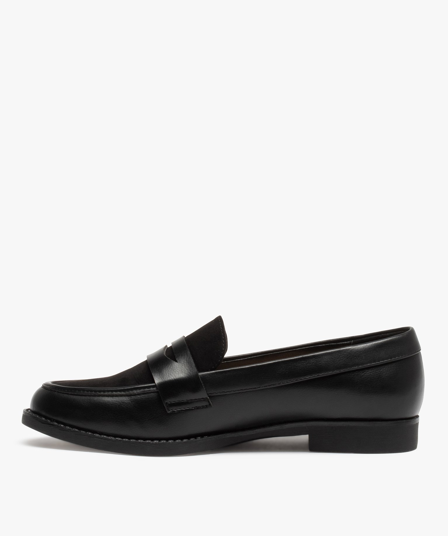 Mocassins femme unis bi-matières à talon plat noir | GEMO