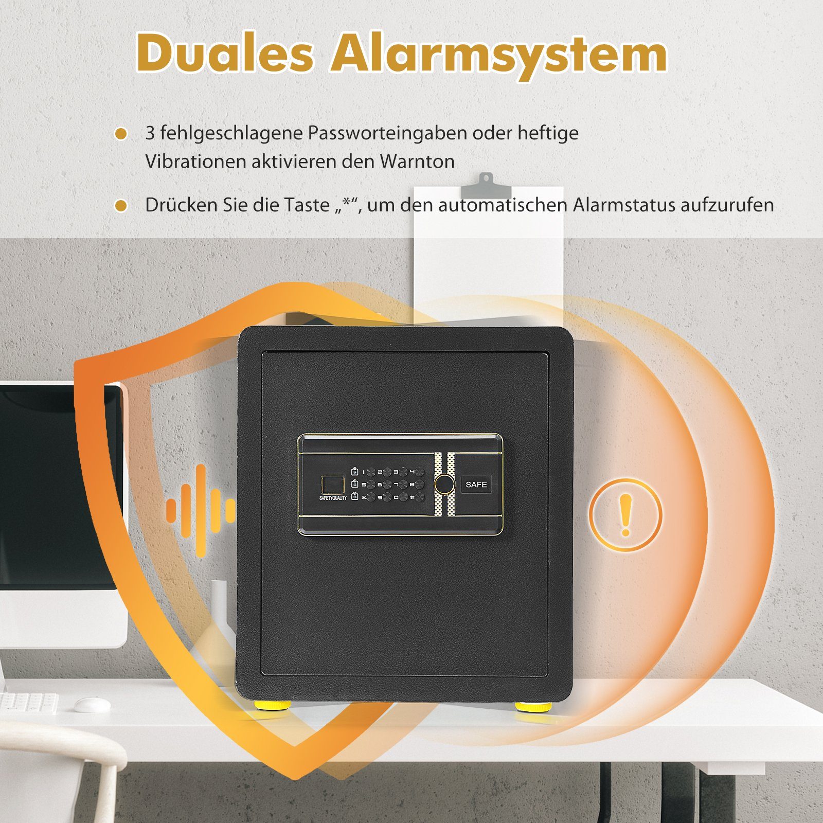COSTWAY Tresor, 45L, mit abnehmbarem Regal & Alarmsystem, 2 Schlüsseln