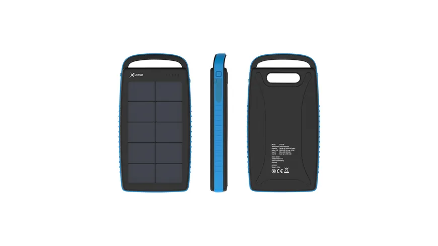 Zusatzakku XLayer Powerbank PLUS Solar Black/Blue 20.000 mAh