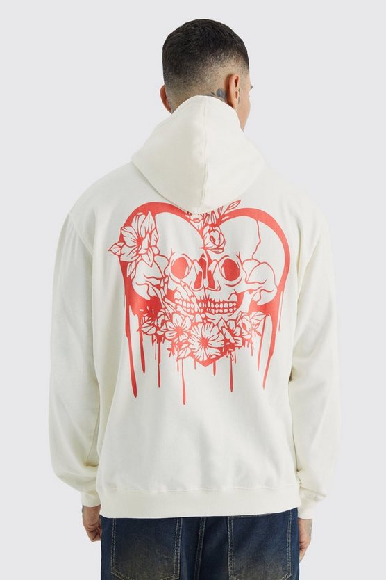 Tall Oversize Hoodie mit Totenkopf Herz Print