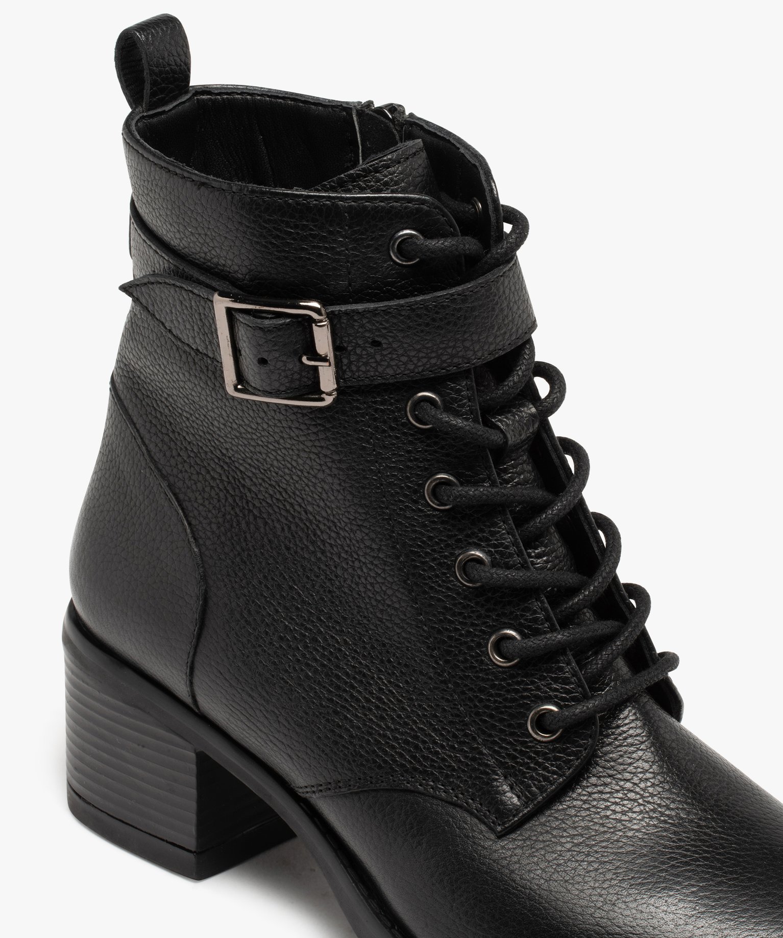 Bottines femme à talon en cuir grainé uni - Taneo noir | GEMO