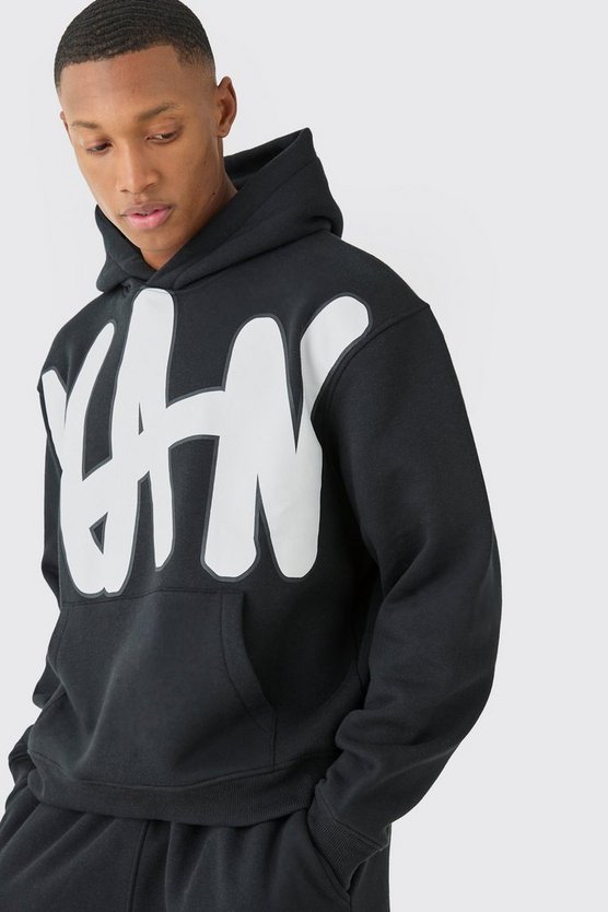 Oversize Trainingsanzug mit Kapuze und Man-Print