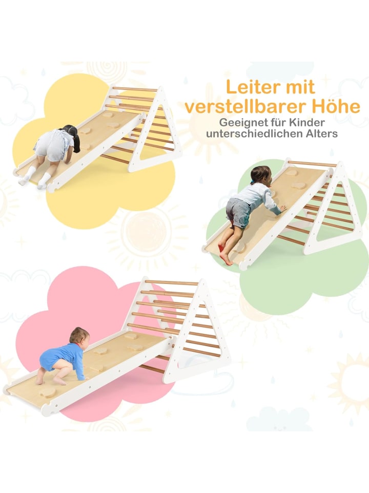 COSTWAY 3 in 1 Kletterdreieck mit Leiter in Beige günstig kaufen 70 cm