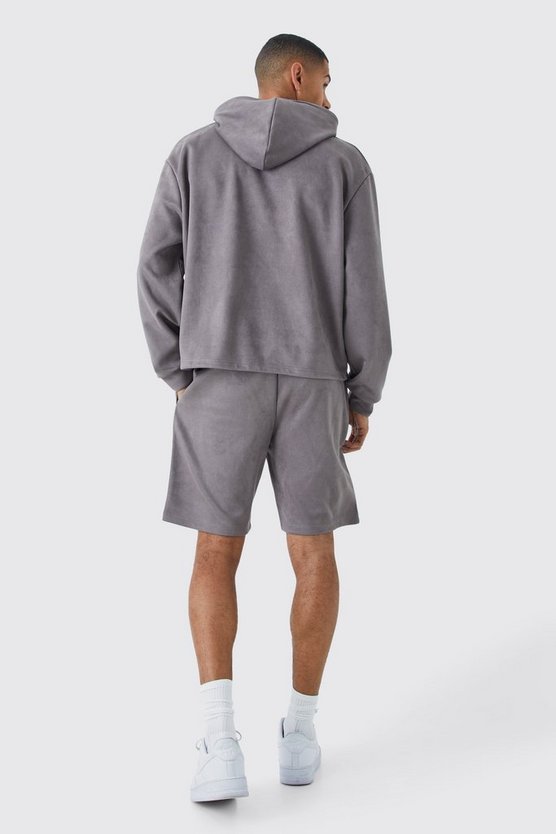 Kastiger Oversize Hoodie aus Wildleder-Imitat
