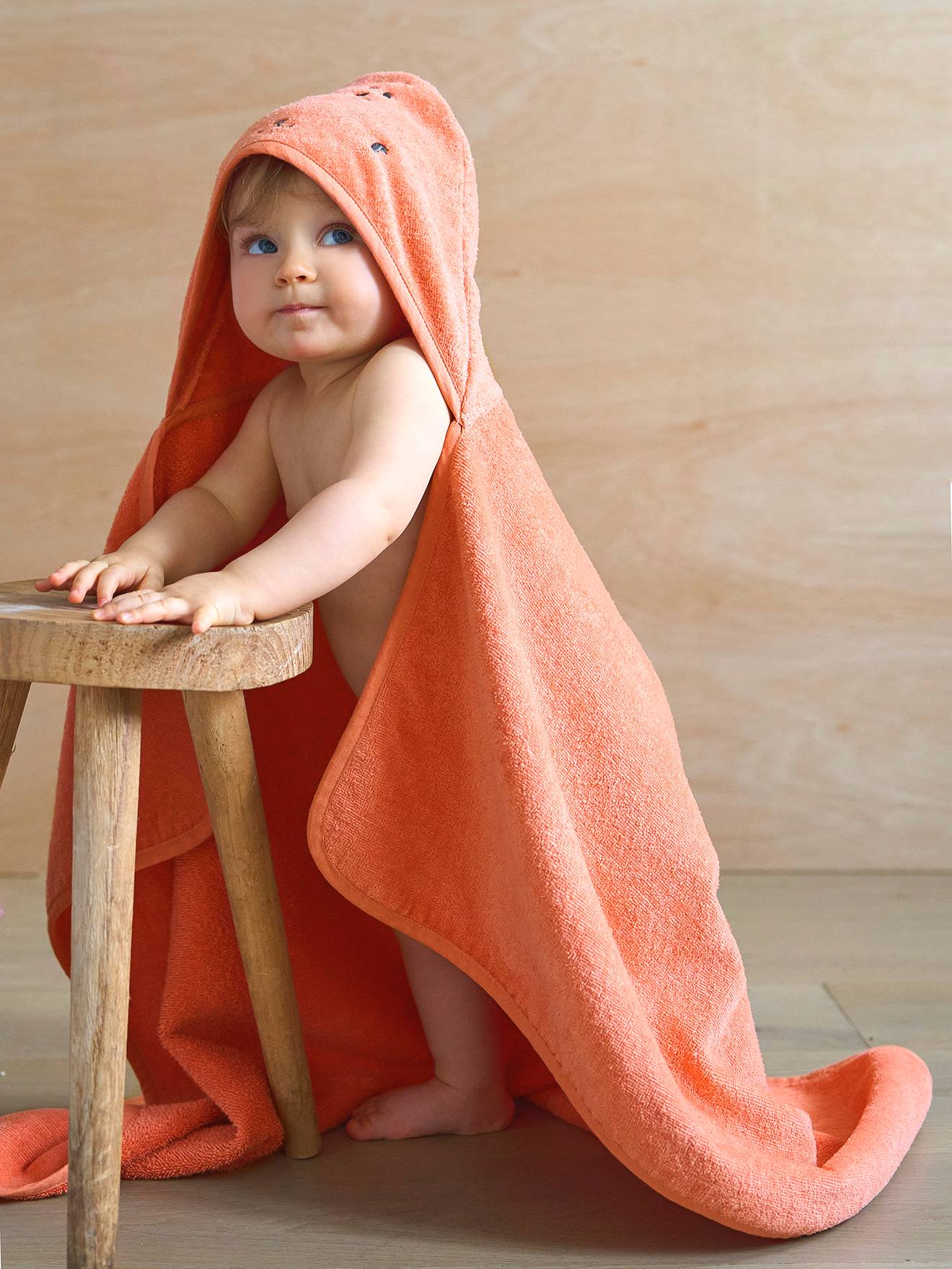 Vertbaudet Baby & Kinder Kapuzenbadetuch mit Recycling-Baumwolle - grün