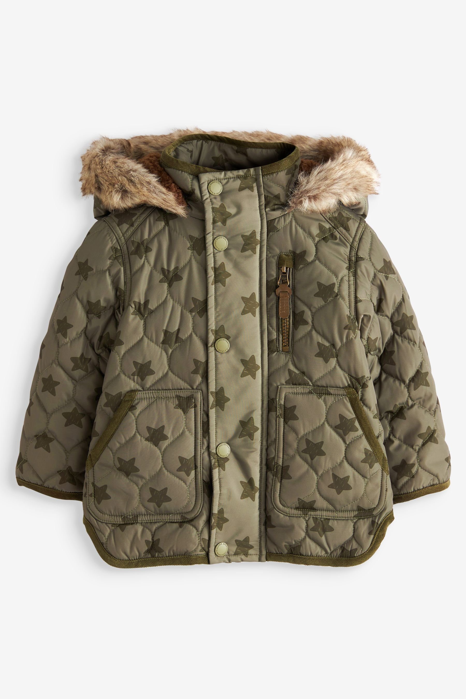 Next Strickjacke Steppjacke mit Besatz aus Kunstfell (1-tlg)