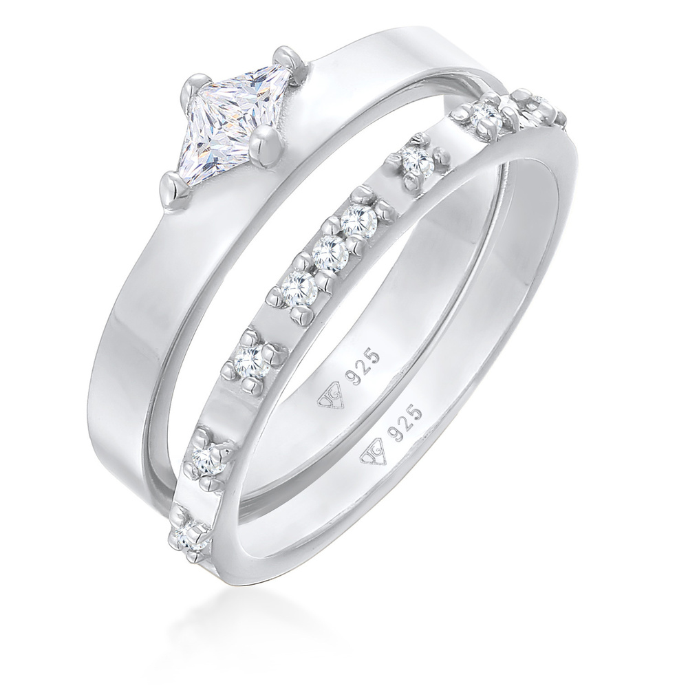 Elli Elli Bague Femmes Ensemble Solitaire Fiançailles avec Cristaux de Zirconium en Ar Bague
