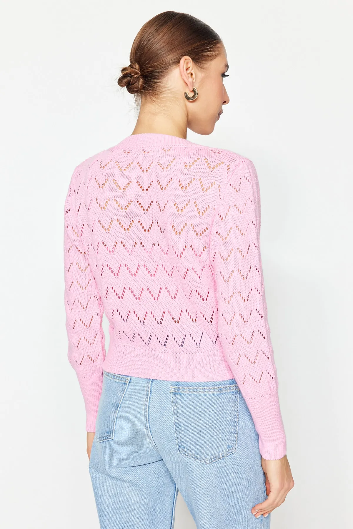 Trendyol Collection  Rosa Blusen-Cardigan-Set mit Knopfdetail, durchbrochen/Lochmuster TWOSS23HI00000
