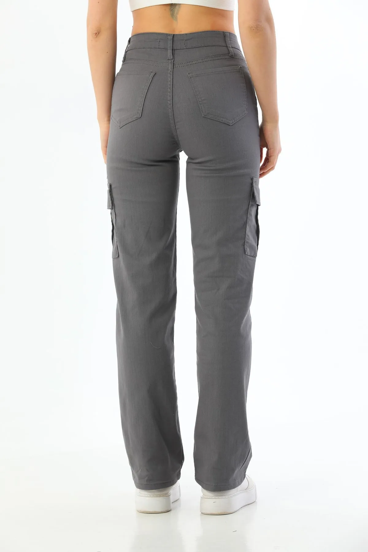 BİKELİFE  Graue Cargo-Hose aus Lycra mit hoher Taille und weitem Bein und Tasche